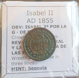 #n766# Spanish 1 Decima de Real coin of Isabel II from 1855 AD