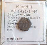 #o692# Ottoman copper Mangir coin of Murad II from 1421-1444 AD