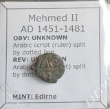 #o728# Ottoman copper Mangir coin of Mehmed II from 1451-1481 AD