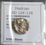 #o087# Roman Silver Denarius coin of Hadrian from 124-128 AD (Crescent)