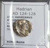 #o087# Roman Silver Denarius coin of Hadrian from 124-128 AD (Crescent)