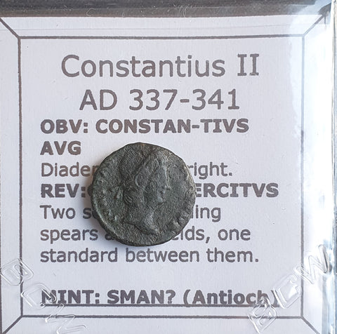 #N393# Roman Bronze coin issued by Constantius II from 337-341 AD