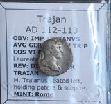 #o085# Roman silver denarius coin of Trajan from 112-113 AD