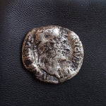 #o087# Roman Silver Denarius coin of Hadrian from 124-128 AD (Crescent)