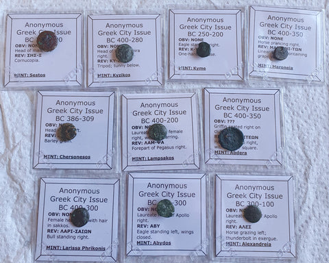 #### Lot of 10 Identified Greek Bronze coins from 400-100 BC