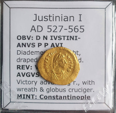 #o953# Byzantine gold coin of Justinian I from 527-565 AD