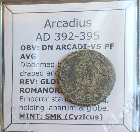 #o838# Roman Bronze coin issued by Arcadius from 392-395 AD