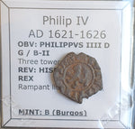 #o945# Spanish Medieval 2 maravedis coin of Philip IV from 1621-1626 AD