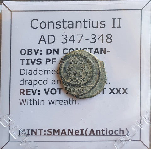 #o911# Roman Bronze coin issued by Constantius II from 347-348 AD