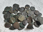 Lot of 45 uncleaned medieval Spanish coins 1500-1800 AD (metal detector finds)