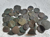 Lot of 45 uncleaned medieval Spanish coins 1500-1800 AD (metal detector finds)