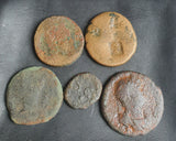 Ex-dealers lot of 5 Ancient bronze Roman coins from BC 27-111 AD