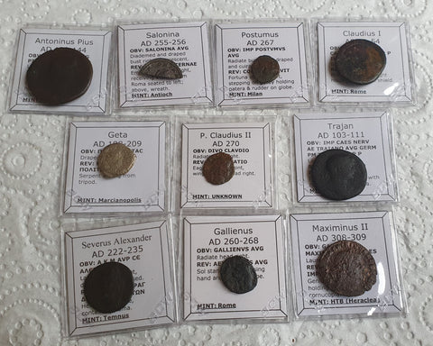 Ex-dealers lot of 10 Ancient bronze Roman coins from 51-307 AD