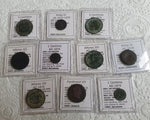 Lot of 10 professionally cleaned & identified Spanish coins from 1636-1878 AD