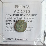 #o966# Spanish Medieval denier coin of Philip V from 1710 AD