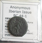 #j992# Anonymous Iberian Greek City Issue Bronze Coin of Carteia from 44-1 BC