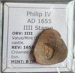 #o278# Spanish Countermarked 4 maravedis coin of Philip IV, 1655 AD