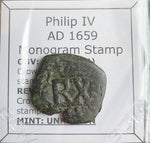 #o986# Spanish Countermarked 4 maravedis coin of Philip IV, 1659 AD