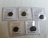 Ex-dealers lot of 5 Ancient bronze Roman coins of Constantius II from 351-361 AD