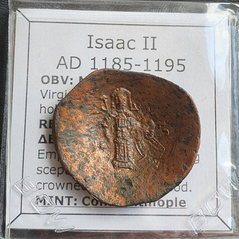 #o202# Byzantine Trachy coin of Isaac II from 1185-1195 AD (Constantinople)