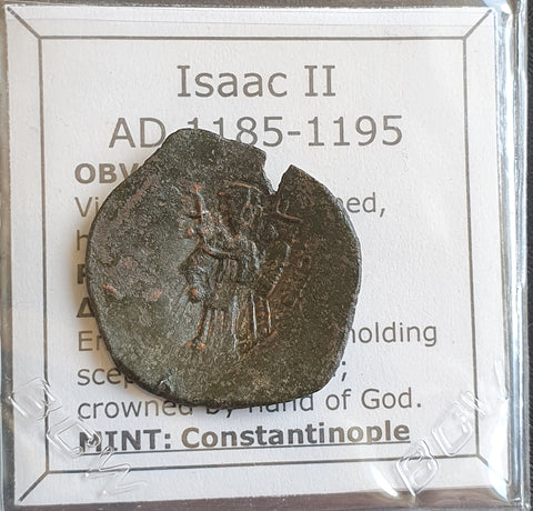 #M334# Byzantine Trachy coin of Isaac II from 1185-1195 AD (Constantinople)