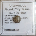 #L438# Silver Anonymous Greek city issue obol coin from Kebren, 500-400 BC