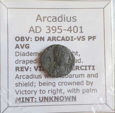 #P086# Roman Bronze coin issued by Arcadius from 395-401 AD