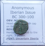 #P135# Anonymous Unknown Iberian Greek City Issue Bronze Coin from 300-100 BC