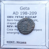 #j110# Roman provincial bronze coin of Geta from 198-209 AD (Nicaea)