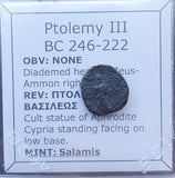 #P118# Greek Ptolemaic bronze coin of King Ptolemy III from 246-222 BC