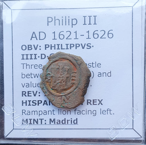 #p156# Spanish Medieval 4 maravedis coin of Philip IV from 1621-1626 AD