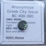 #P178# Anonymous Greek City Issue Bronze Coin of Myous from 400-380 BC