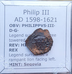 #n852# Spanish Medieval 2 maravedis coin of Philip III from 1598-1621 AD