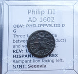 #o897# Spanish Medieval 2 maravedis coin of Philip III from 1602 AD