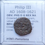 #p173# Spanish copper 4 Cornados coin of Philip III from 1608-1621 AD