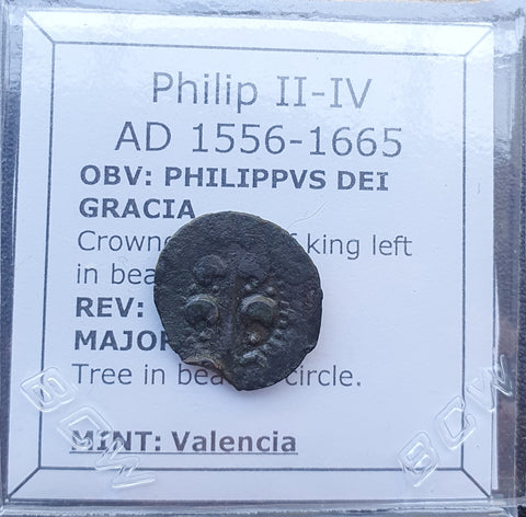 #p154# Spanish Medieval dinar coin of Philip ii-IV from 1556-1665 AD