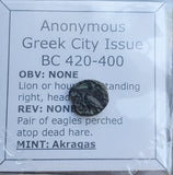 #P138# Anonymous Sicilian Greek coin from Akragas, 420-400 BC