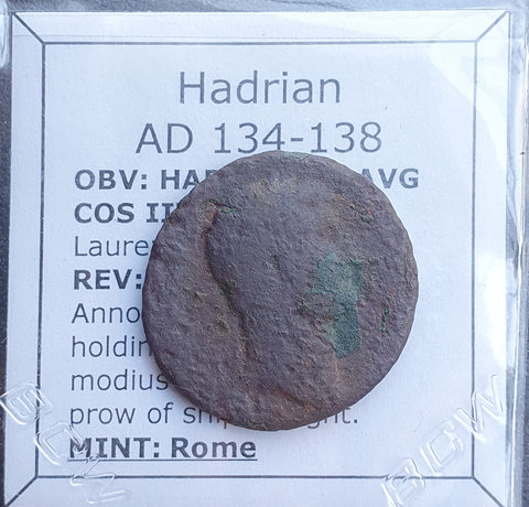 #p113# Roman bronze coin of Hadrian from 134-138 AD