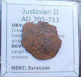 #p142# Rare Byzantine follis coin of Justinian II from 705-711 AD