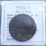 #p144# Spanish Medieval 4 maravedis coin of Philip V from 1742 AD