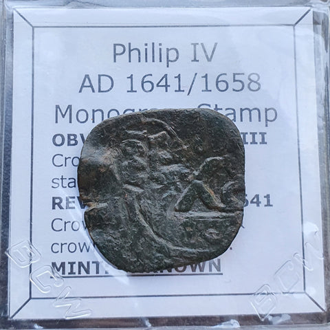 #p013# Spanish Countermarked 4 maravedis coin of Philip IV, 1659 AD