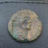 #p105# Rare Roman Ae As coin of Claudius I from 42-43 AD (Countermark)