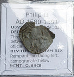 #p149# Spanish Medieval 2 maravedis coin of Philip II from 1580-1591 AD