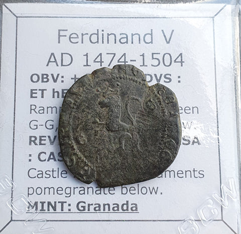 #P192# Spanish 2 Maravedis coin of Ferdinand V from 1474-1504 AD