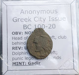 #P224# Anonymous Iberian Greek City Issue Bronze Coin of Gadir from 100-20 BC
