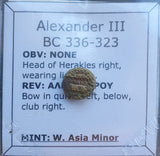 #f385# Greek bronze ae9 coin from Macedonian King Alexander III from 336-323 BC