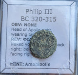 #g414# Greek bronze ae18 coin from Macedonian King Philip III from 320-315 BC
