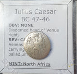 Roman Republican silver denarius coin of Julius Caesar from 47 BC