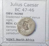 Roman Republican silver denarius coin of Julius Caesar from 47 BC