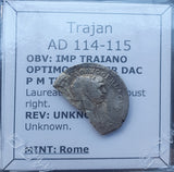 #p284# Roman silver denarius coin of Trajan from 114-115 AD